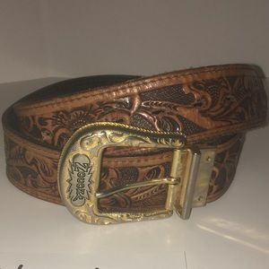 Tooled Leather Belt Western